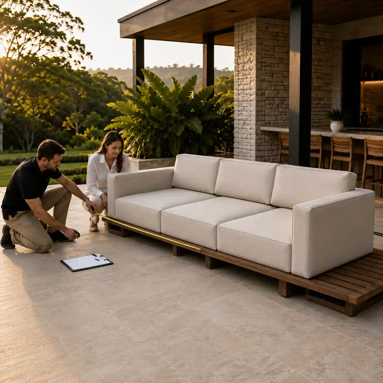 A Covergard cover fitted over an outdoor chair on a patio